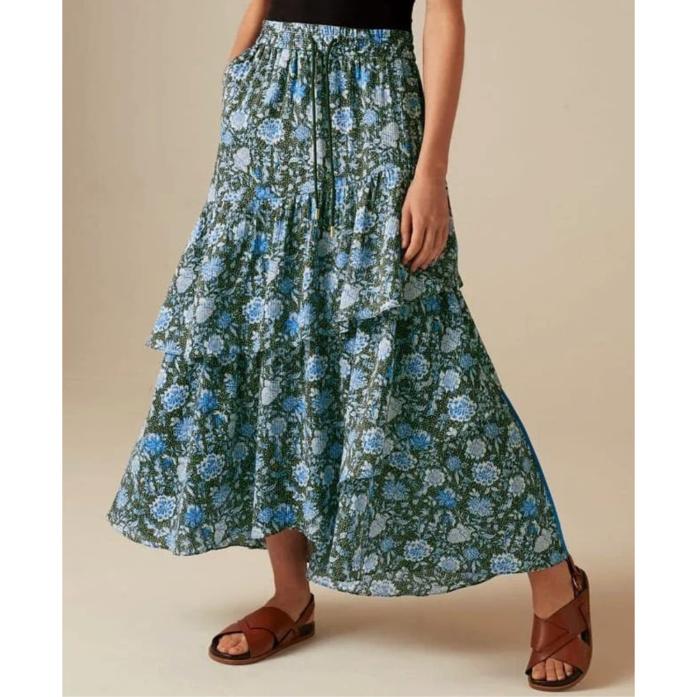ME+EM Maxi Track Skirt Paisley Floral Print Tiered Drawstring Waist Size US 4